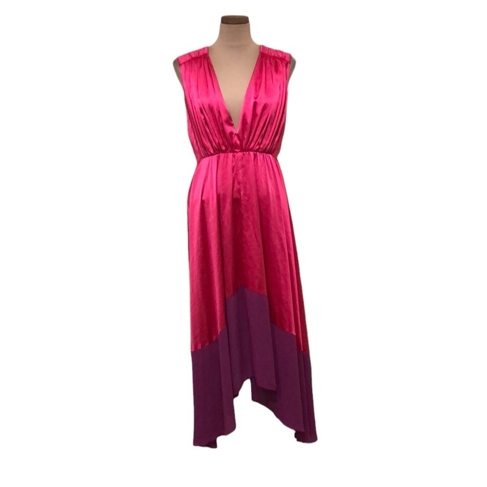 AMUR Amelia Midi Dress Size 8 Pink Purple Colorblock